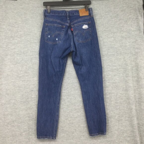 Levis 501 Jeans 27x28 Button Fly Skinny Tapered Distressed Medium Mom - Picture 5 of 16